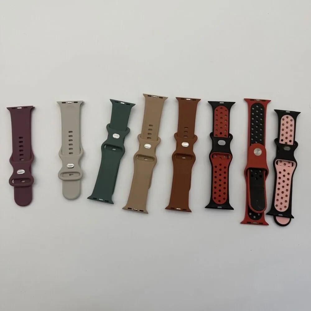 Lot of 8 Apple Watch Bands Mixed Colors & Styles Silicone Leather Pre-Owned
